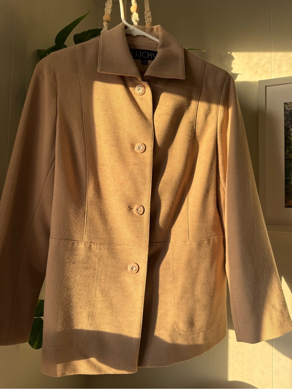 Vintage Tan Wool Blend Button-Front Jacket
